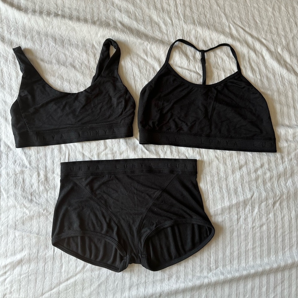 Lunya Black Sports Bra and Intimates Set